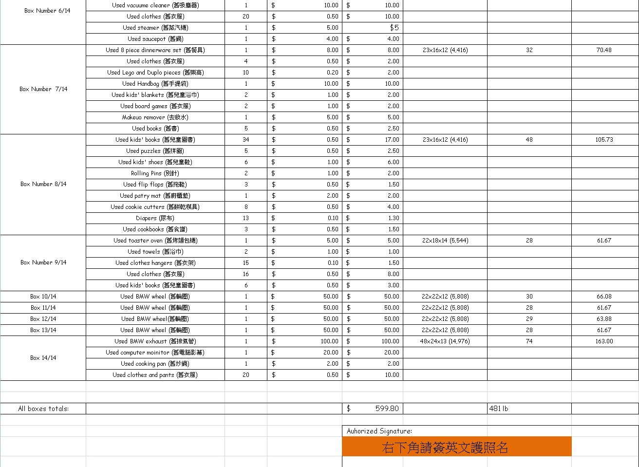 packing list行李清單範例