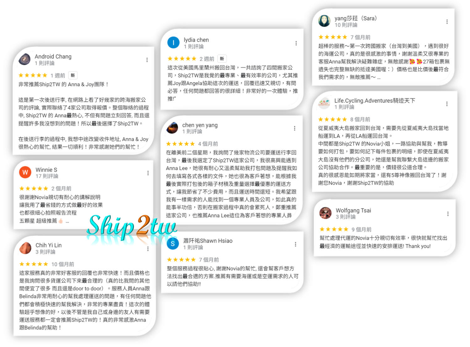 ship2tw評價-台灣進出口搬家或寄送東西到美加評論,客戶推薦的跨國搬家航運公司,價格是詢問很多貨運公司下最合理最好的最優惠的運送方式, 節省了不少費用,最省錢的方式最好的效果